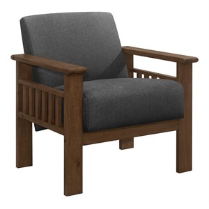 lexicon helena solid wood and fabric accent chair in walnut & dark gray