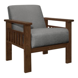 lexicon helena mid-century solid wood and fabric accent chair in walnut & gray