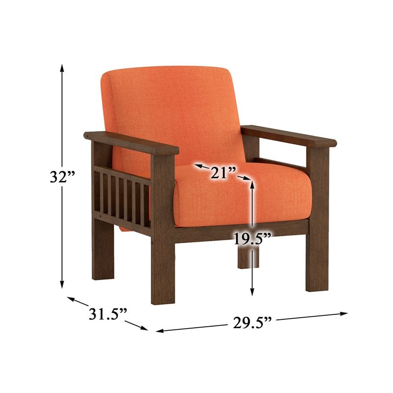 Lexicon Helena Solid Wood and Fabric Accent Chair in Walnut & Orange