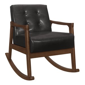lexicon auden wood & faux leather rocking chair in walnut/dark brown