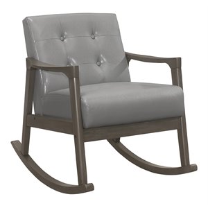lexicon auden mid-century wood & faux leather rocking chair in light gray