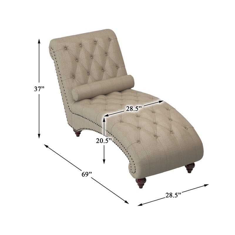 Lexicon Bonne Traditional Wood and Fabric Chaise with 1 Bolster Pillow in Brown