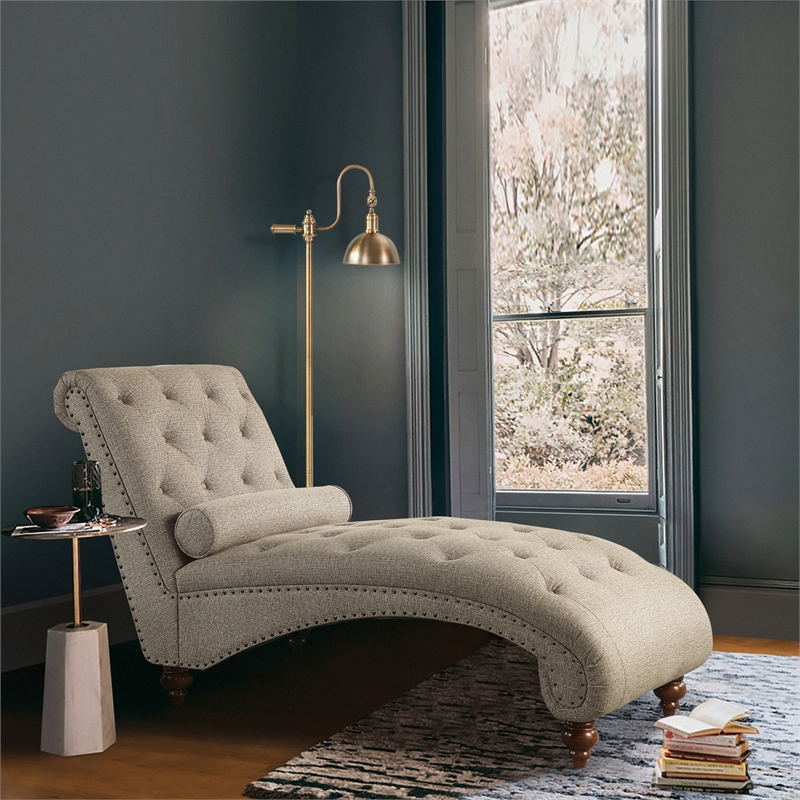 Lexicon Bonne Traditional Wood and Fabric Chaise with 1 Bolster Pillow in Brown