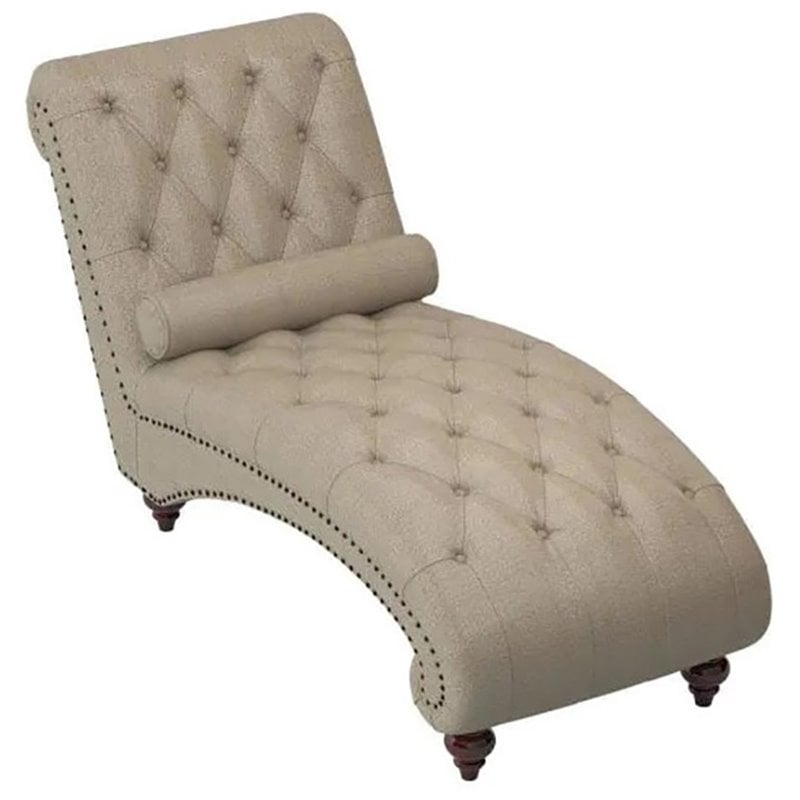 Lexicon Bonne Traditional Wood and Fabric Chaise with 1 Bolster Pillow in Brown