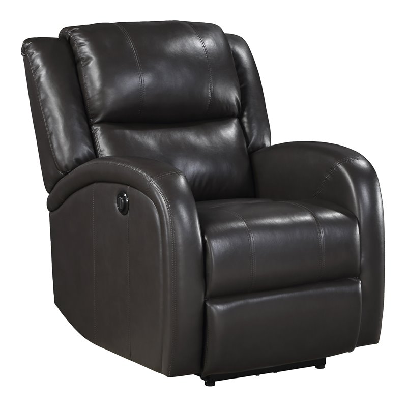 Lexicon Foxcroft Modern Wood & Faux Leather Power Reclining Chair in Brown
