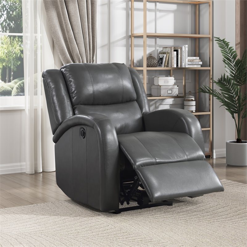 Lexicon Foxcroft Modern Wood & Faux Leather Power Reclining Chair in Gray