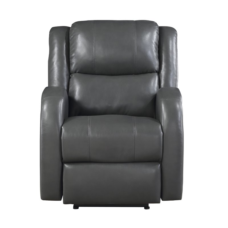 Lexicon Foxcroft Modern Wood & Faux Leather Power Reclining Chair in Gray