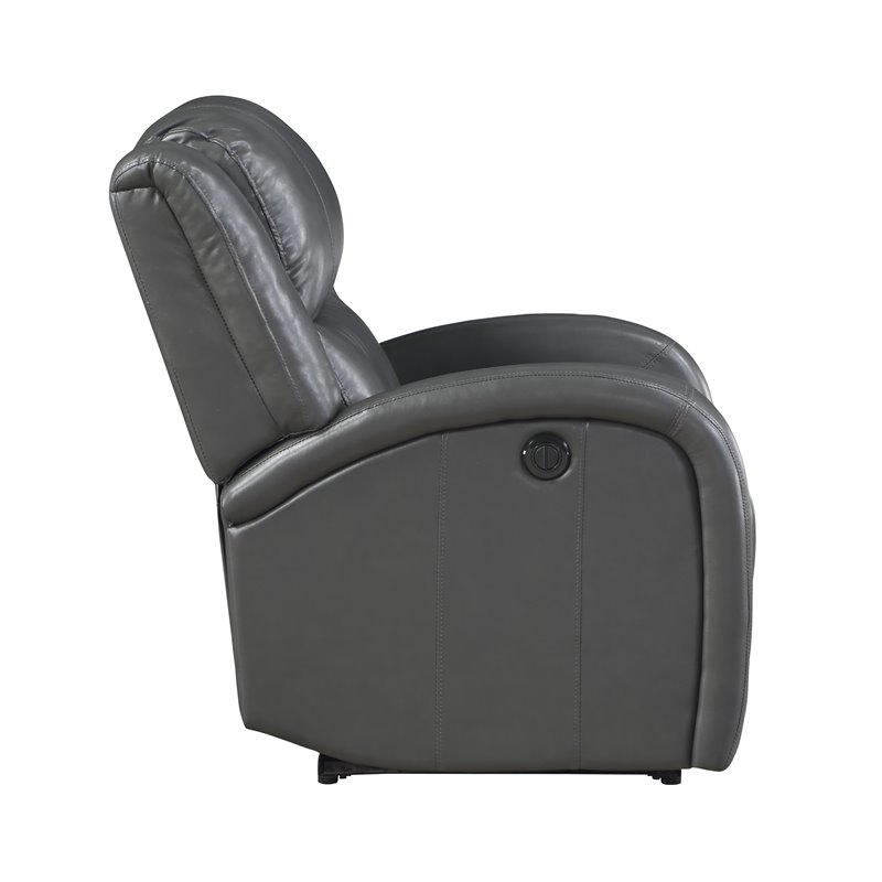 Lexicon Foxcroft Modern Wood & Faux Leather Power Reclining Chair in Gray