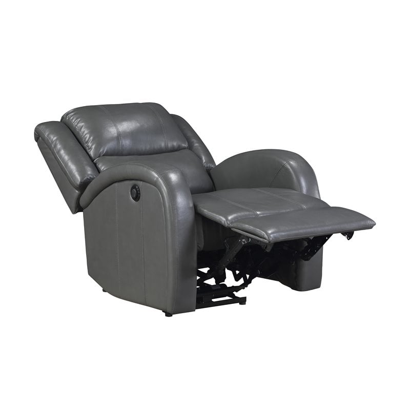 Lexicon Foxcroft Modern Wood & Faux Leather Power Reclining Chair in Gray
