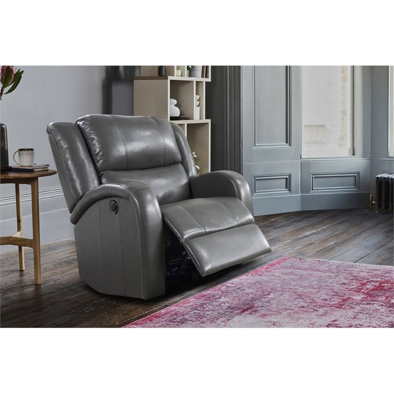 Lexicon Foxcroft Modern Wood & Faux Leather Power Reclining Chair in Gray