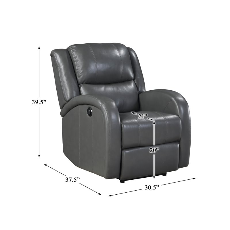 Lexicon Foxcroft Modern Wood & Faux Leather Power Reclining Chair in Gray