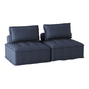lexicon ulrich modern wood and fabric loveseat with 2 back pillows in blue