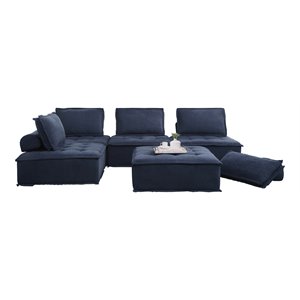 lexicon ulrich 5-piece modern wood & fabric modular sectional in blue