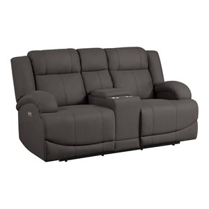 lexicon camryn fabric power double reclining loveseat w/ console in chocolate