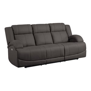 lexicon camryn wood & fabric power double reclining sofa in chocolate