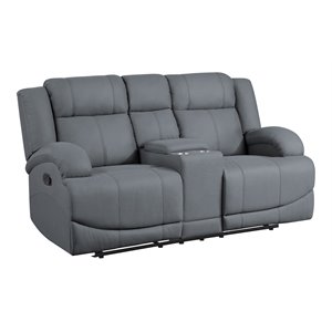 lexicon camryn fabric double reclining loveseat with center console in blue
