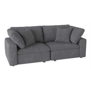 lexicon guthrie wood and fabric loveseat with 2 matching pillows in gray