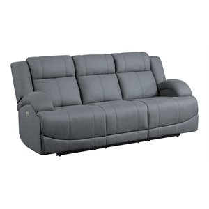 lexicon camryn wood & fabric power double reclining sofa in graphite blue