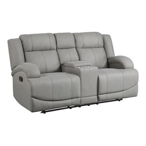 lexicon camryn fabric double reclining loveseat with center console in gray