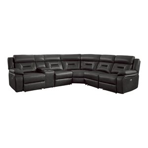 lexicon amite 6-piece wood & faux leather sectional set in dark gray