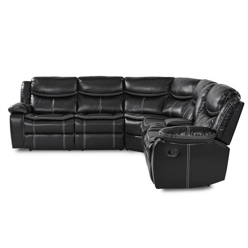 Lexicon Bastrop 3-Piece Traditional Wood & Faux Leather Sectional Set in Black