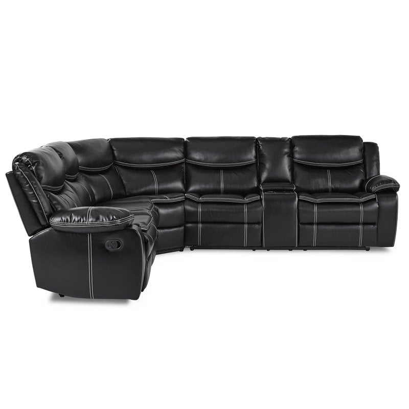 Lexicon Bastrop 3-Piece Traditional Wood & Faux Leather Sectional Set in Black