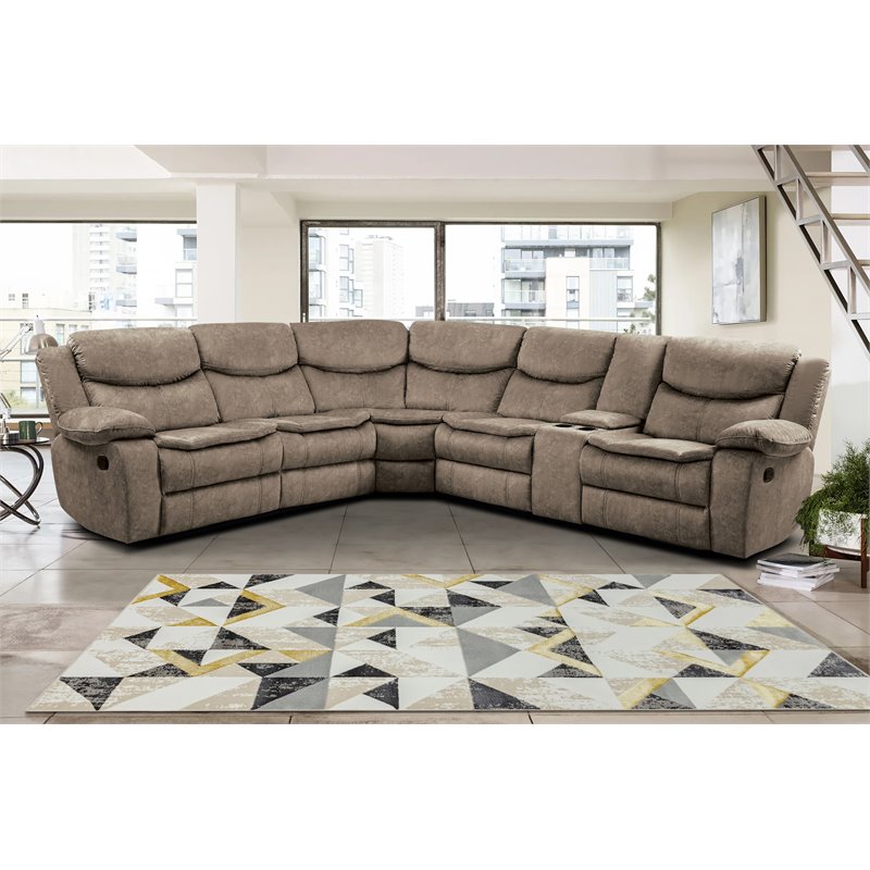 Lexicon Bastrop 3-Piece Traditional Wood & Fabric Sectional Set in Brown