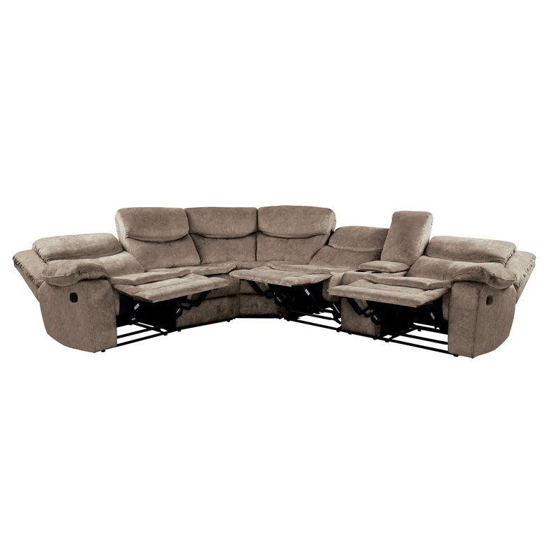 Lexicon Bastrop 3-Piece Traditional Wood & Fabric Sectional Set in Brown