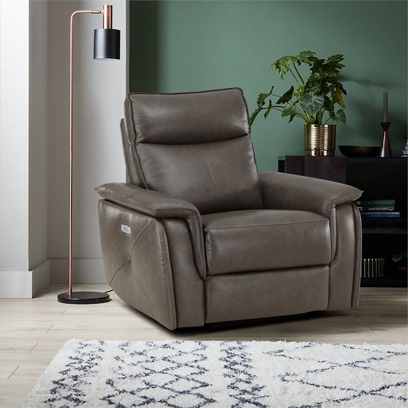 Lexicon Maroni Leather Power Reclining Chair with Power Headrest in Dark Brown