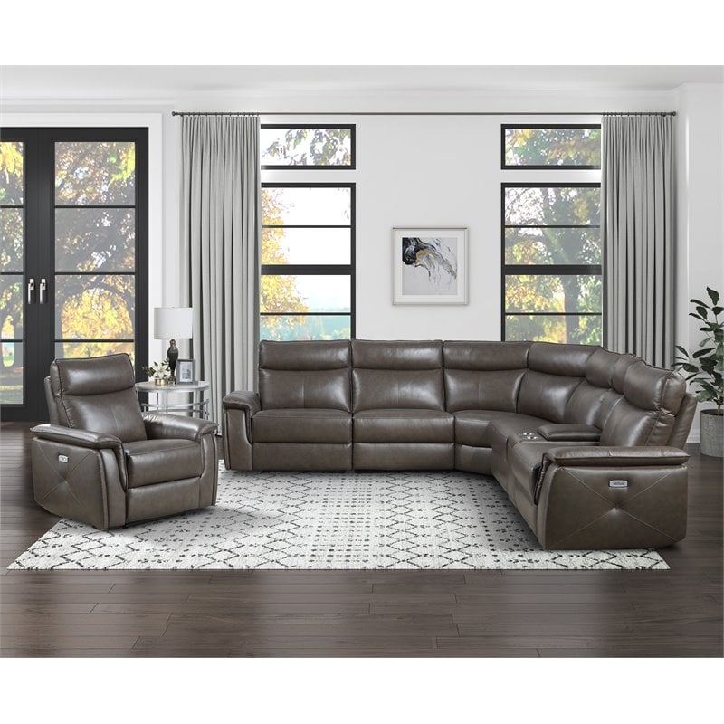Lexicon Maroni Leather Power Reclining Chair with Power Headrest in Dark Brown