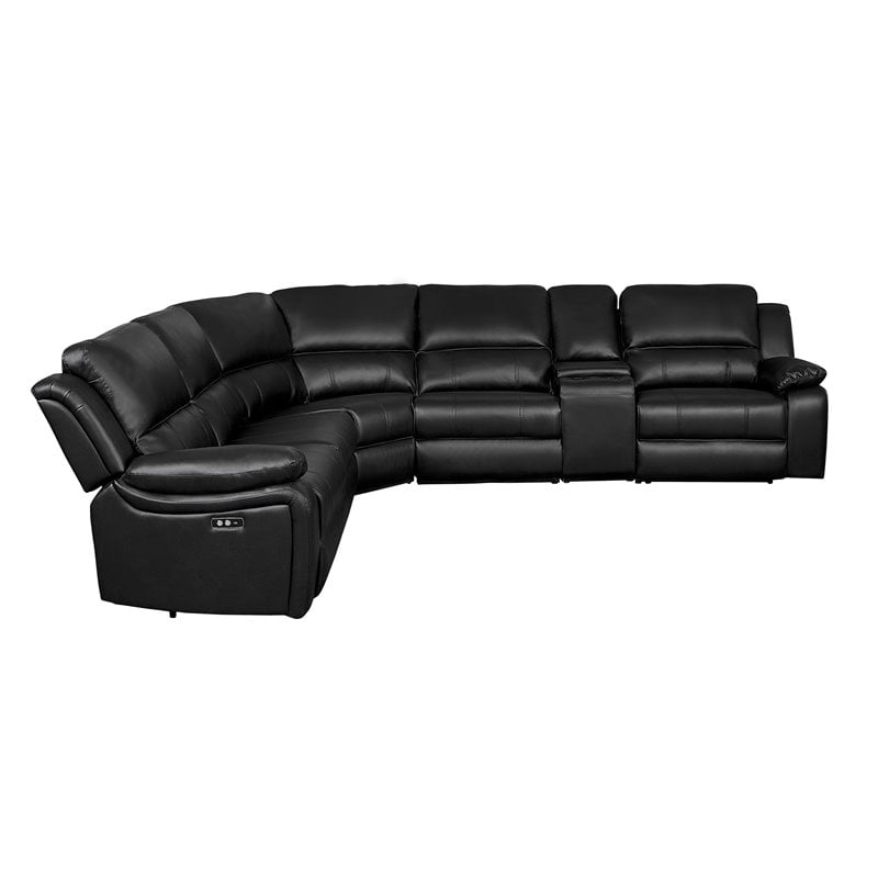 Lexicon Falun 6-Piece Wood & Faux Leather Sectional Set in Dark Brown