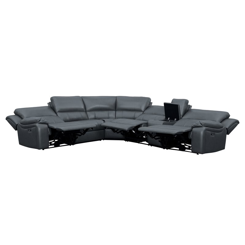 Lexicon Falun 6-Piece Modern Wood & Faux Leather Sectional Set in Gray