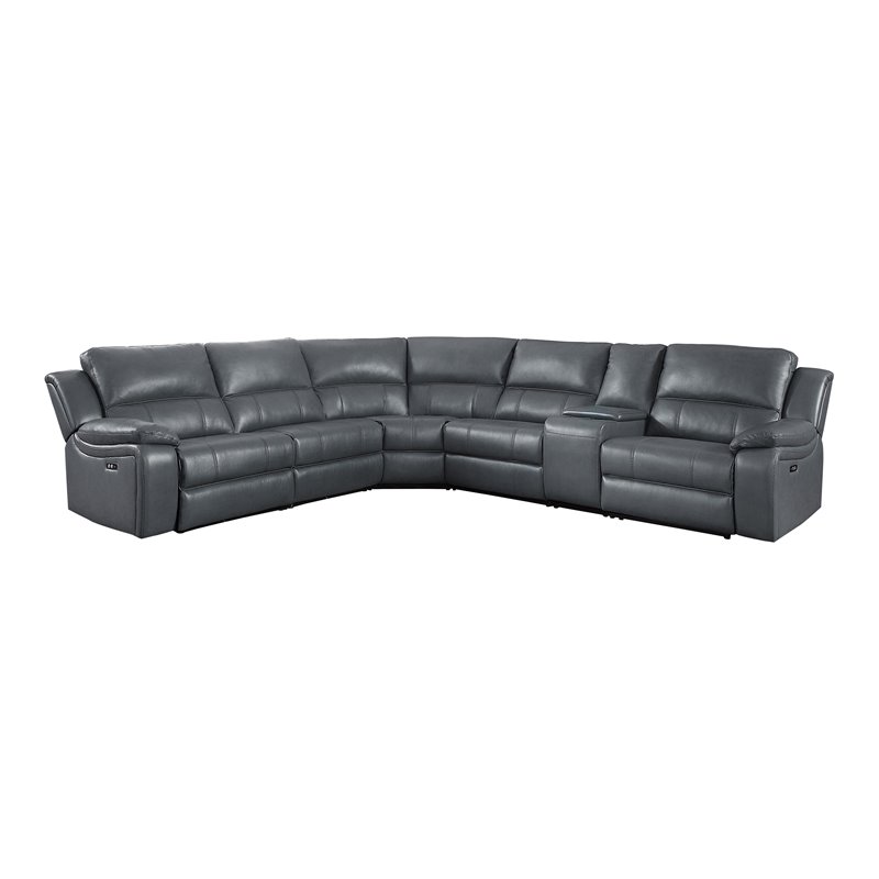 Lexicon Falun 6-Piece Modern Wood & Faux Leather Sectional Set in Gray