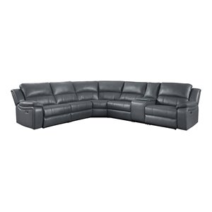 lexicon falun 6-piece modern wood & faux leather sectional set in gray