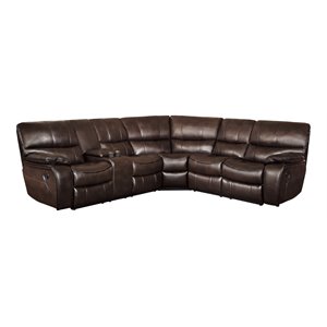 lexicon pecos 3pc faux leather reclining sectional w/ left console in dark brown