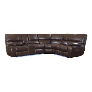 lexicon pecos 3 pc faux leather power reclining sectional and led in dark brown