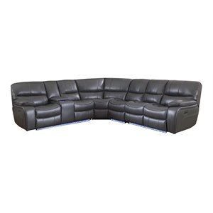lexicon pecos 4 pc faux leather power reclining sectional and led in gray