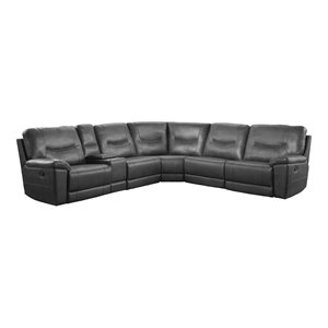 lexicon columbus 6-piece wood & faux leather modular reclining sectional in gray