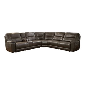 lexicon columbus 6-piece wood/faux leather modular reclining sectional in brown
