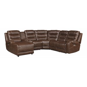 lexicon putnam 6pc fabric power reclining sectional w/ left chaise in brown