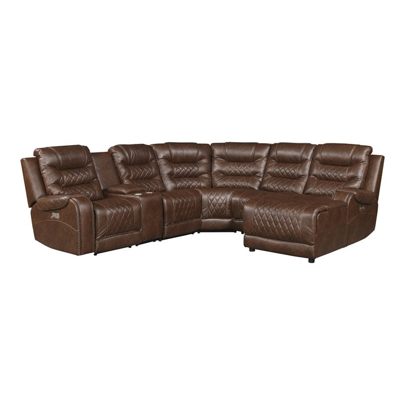 Lexicon Putnam 6PC Power Reclining Sectional w/ Right Chaise in Brown ...