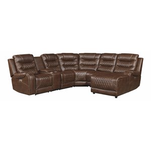 lexicon putnam 6pc fabric power reclining sectional w/ right chaise in brown