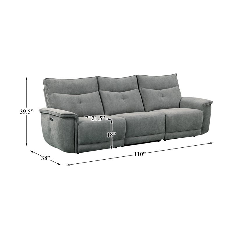 Lexicon Tesoro 3-Piece Modern Wood & Fabric Sofa in Dark Gray