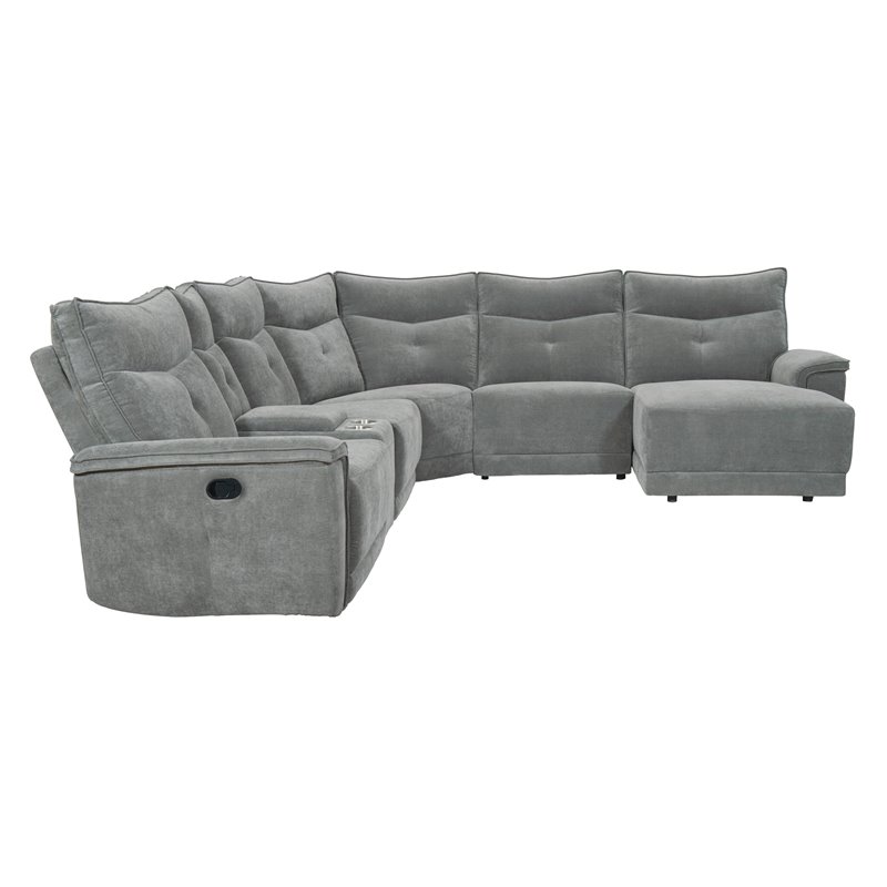 Lexicon Tesoro 6-Piece 2 Recliner Wood & Fabric Sectional Set in Dark Gray