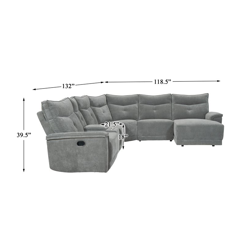 Lexicon Tesoro 6-Piece 2 Recliner Wood & Fabric Sectional Set in Dark Gray