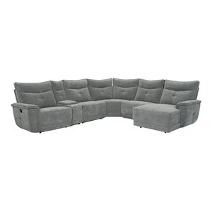 Lexicon Tesoro 6-Piece 2 Recliner Wood & Fabric Sectional Set in Dark Gray