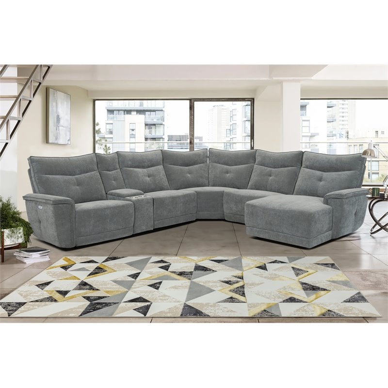 Lexicon Tesoro 6-Piece 2 Recliner Wood & Fabric Power Sectional Set in Dark Gray