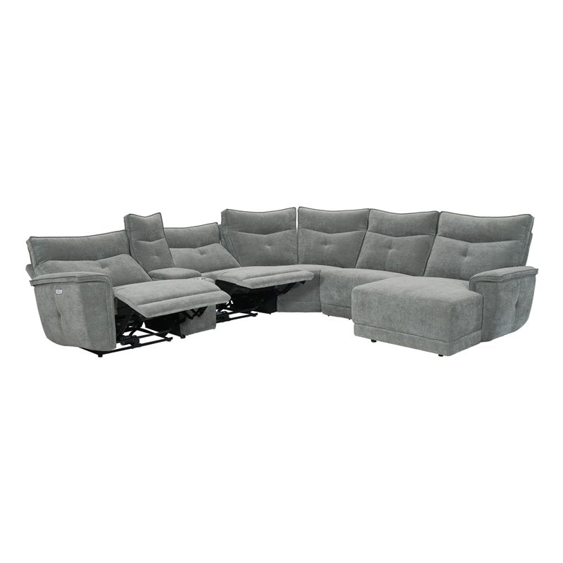 Lexicon Tesoro 6-Piece 2 Recliner Wood & Fabric Power Sectional Set in Dark Gray