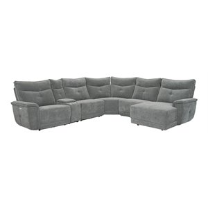 Lexicon Tesoro 6-Piece 2 Recliner Wood & Fabric Power Sectional Set in Dark Gray