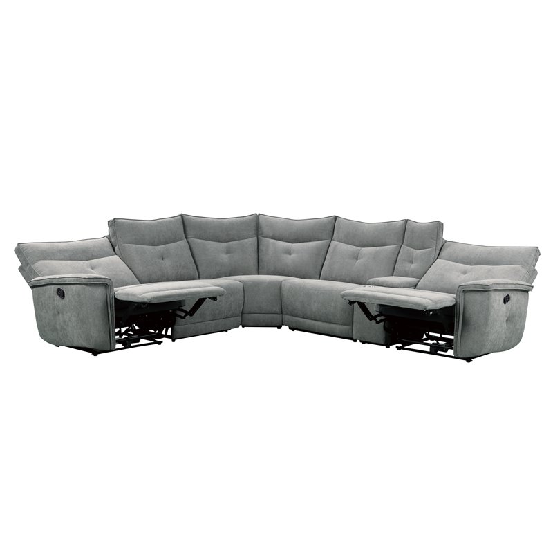 Lexicon Tesoro 6-Piece 3 Recliner Wood & Fabric Sectional Set in Dark Gray